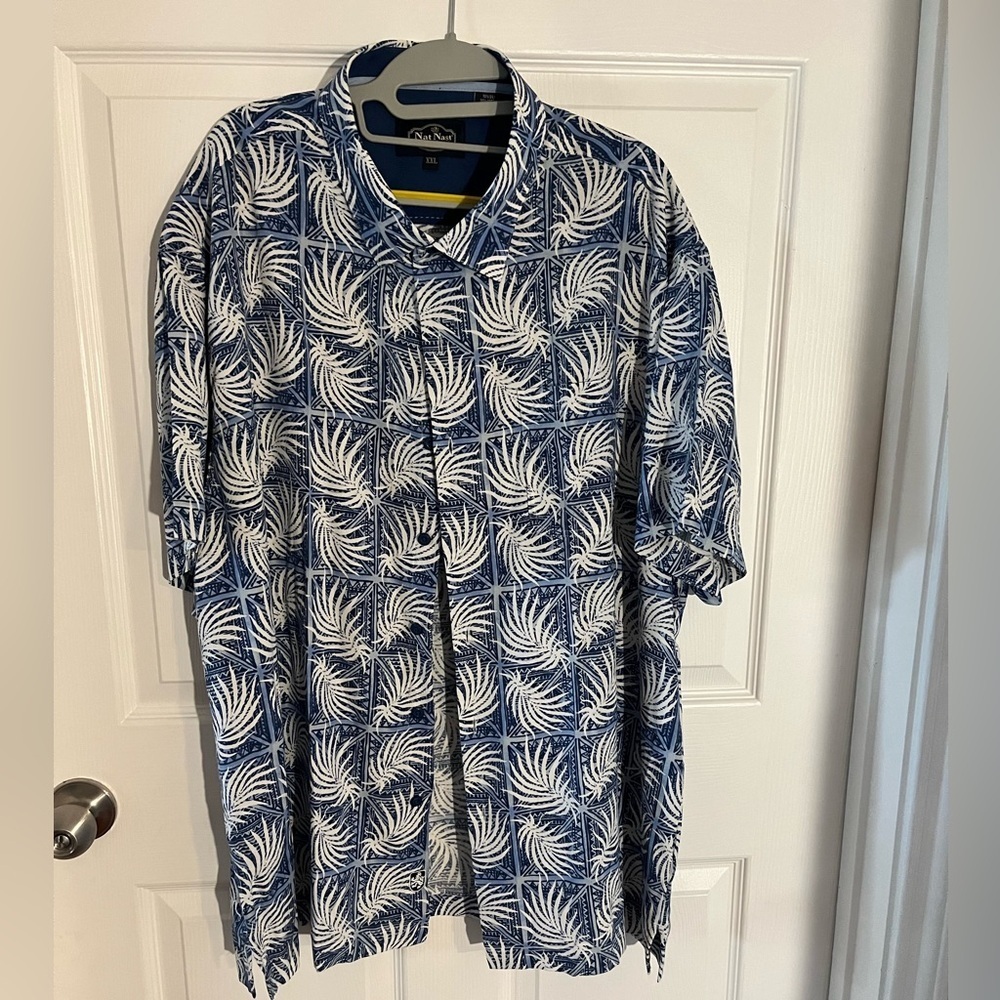 Nat Nast Silk Blend Blue Hawaiian Tropical Beach Camp Shirt Men's Size XXL